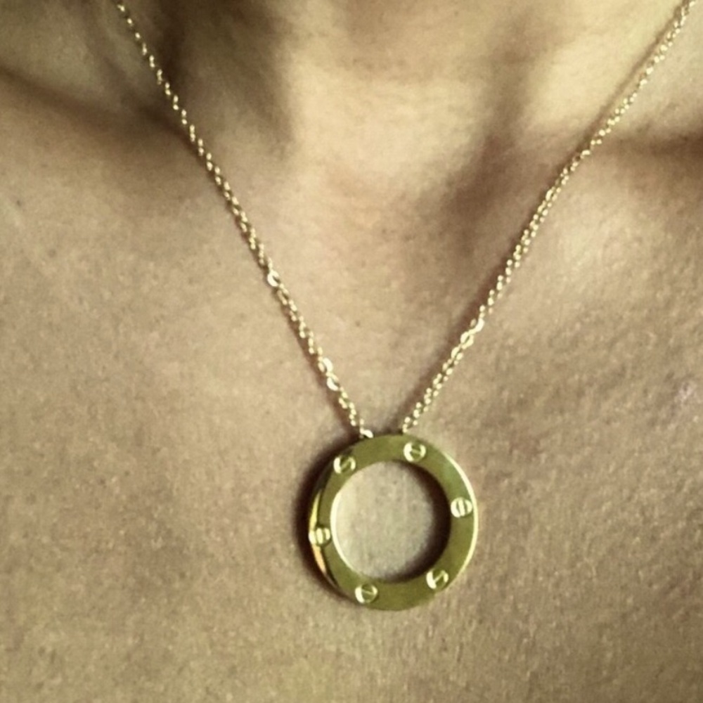 Gold Circle Screw Pendant Necklace